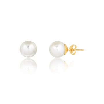 18K Gold Layered Oro Laminado 12 mm Pearl Ball Stud Earrings 21.0025/92